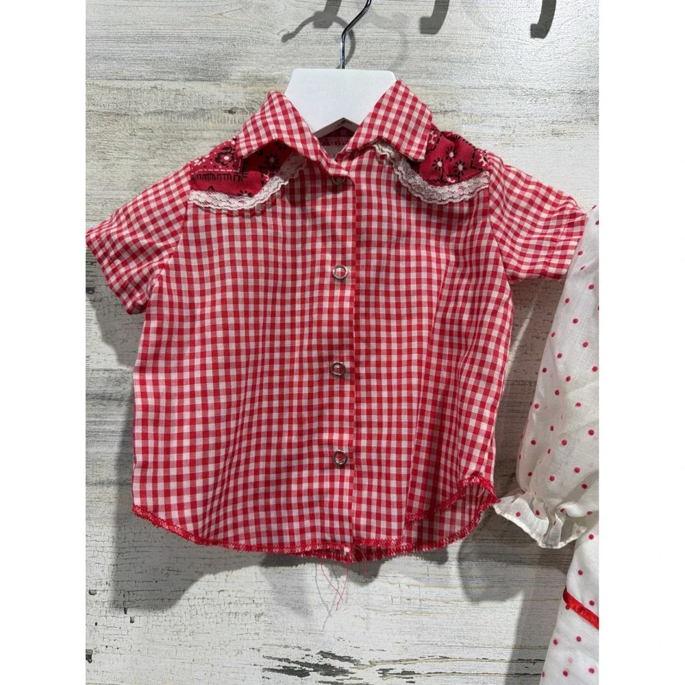 Vintage Bundle Peaches and Cream Western Shirt Dress Girls 12M Red White *Flawed